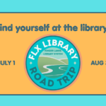 FLX Library logo on orange background. Find yourself at the library.